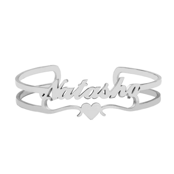 Vakki Custom Stainless Steel Name Bracelets Personalized Heart Name Cuff Bangle Bracelet 18K Gold Plated Customized Jewelry Gifts