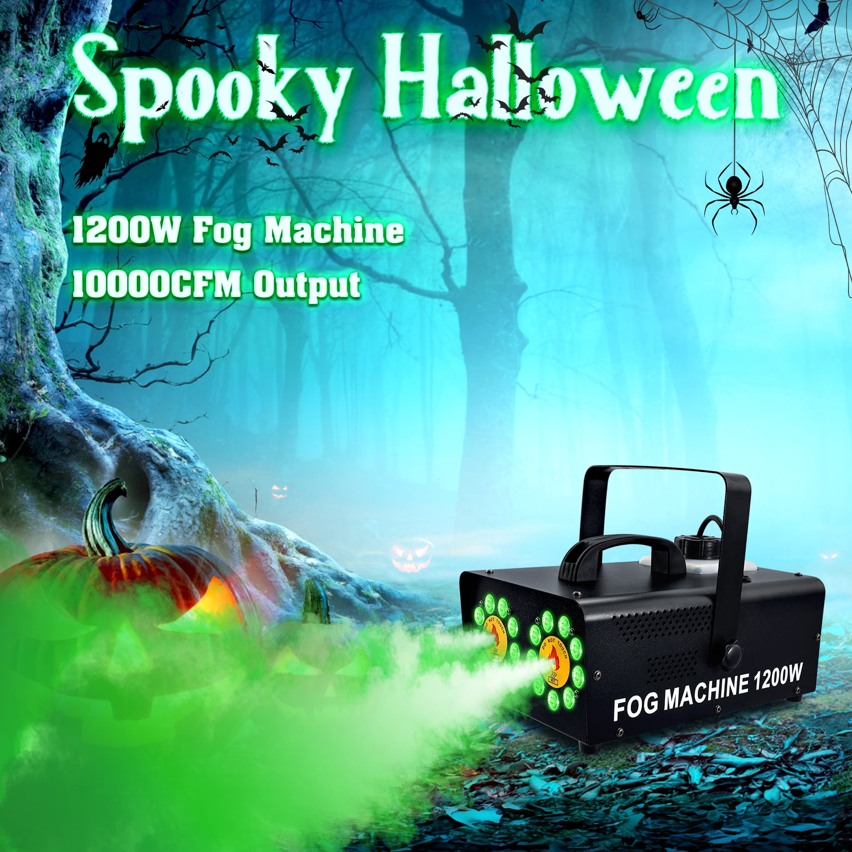 TCFUNDY 1200W Dual Nozzle Fog Machine, Horizontal Spray Fogger w/ 18 RGB 3-1in-1 LED, Dual Spray Smoke Machine w/Remote Control, ideal for Halloween, Event, Parties and Stage Effect, Black