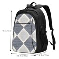 thumbnail image 2 of Travel Shoulder Computer Backpack 18 X 13.4 X 8.3in With Usb Cable And Music Jack Multi-Space Pocket Argyle Plaid Lightslategray_1, 2 of 7