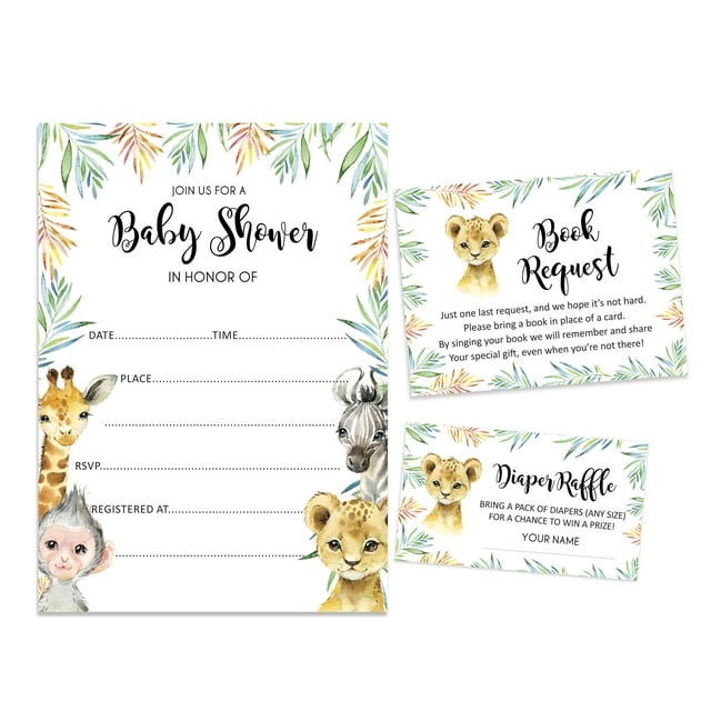 Inkdotpot Set Of 30Safari Jungle Animals Baby Shower Invitations-Diaper Raffle Tickets And Baby Shower Book Request Cards Invites Its A Boy Its A Girl