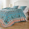 thumbnail image 3 of Barefoot Bungalow Audrey Vintage Floral Bedspread Set, Reversibe, Jumbo Sized, 3-Piece Queen, Turquoise, 3 of 10