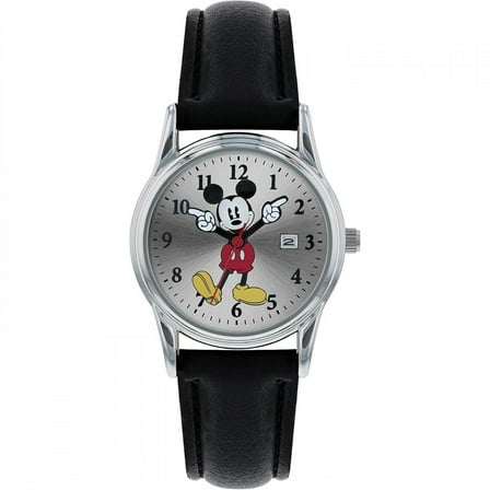 Disney Women's MK1003 Mickey Mouse Black Leather Strap Watch