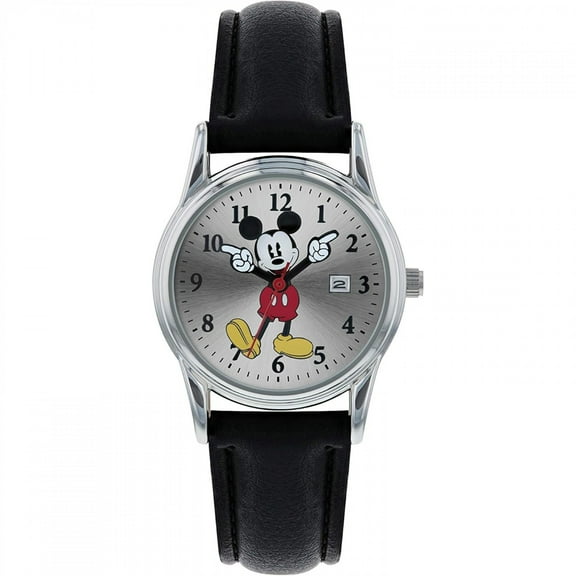 Disney Women's MK1003 Mickey Mouse Black Leather Strap Watch