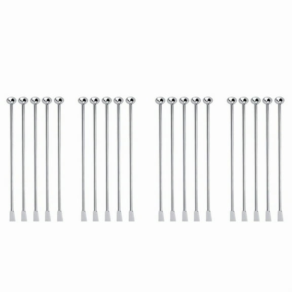 20 Pcs Reusable Swizzle Sticks Coffee Stirrers Beverage Stir Sticks Stainless Steel Cocktail Swizzle Sticks Silver