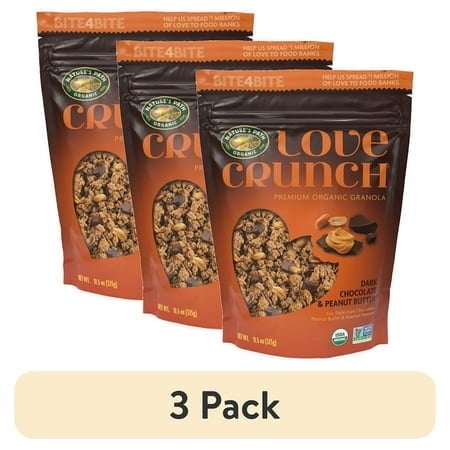 (3 pack) Love Crunch Organic Granola, Dark Chocolate & Peanut Butter, 11.5oz Pouch