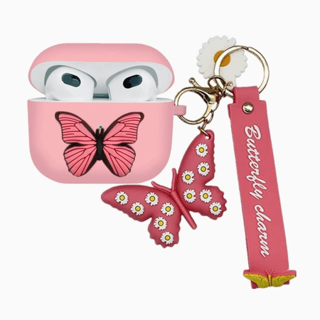 CASELIX Airpods Case butterfly with Keychain Soft Silicone Airpods Cover Shockproof Protective Cute Airpods Case Cover Compatible with Apple Airpods Gen 1 Gen 2