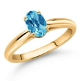 thumbnail image 2 of Gem Stone King 10K Yellow Gold Swiss Blue Topaz Solitaire Engagement Ring for Women (1.00 Cttw, Oval Checkerboard 7X5MM, Gemstone November Birthstone, Size 6), 2 of 4
