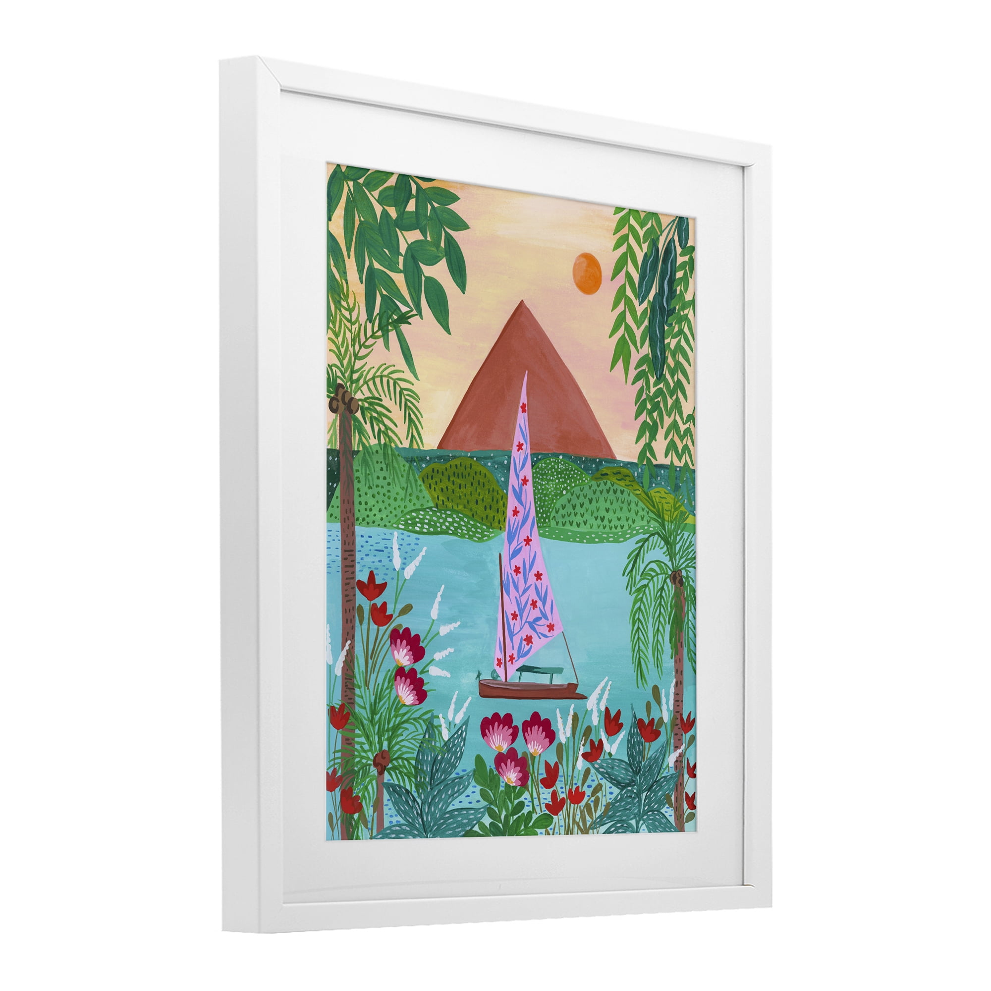Sailboat on Egypt Nile White Framed Print Under Glass, design by Nabeela Rumi