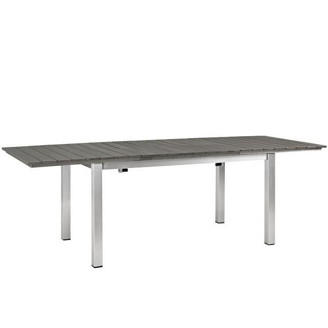 Modway Shore Aluminum Plastic Wood Outdoor Patio Dining Table in Silver/Gray