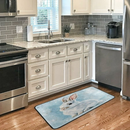 

Long Floor Mat 39x20Inch Kitchen Mat Bathroom Mat Living Room Mat Bedroom Mat Absorbent Delicate Fabric No Ball Do Not Fade Cute Blue Cartoon Rabbit