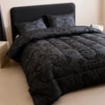 thumbnail image 3 of Black Skull & Damask Print Reversible Comforter Set - Gothic Bedding with Matching Pillow Shams, All-Season , Queen/King Size, 3 of 4