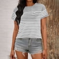 thumbnail image 2 of Htigea Womens Striped Short Sleeve Tops Casual Crewneck T Shirt Summer Loose Fit Pullover Tee Gray S, 2 of 6