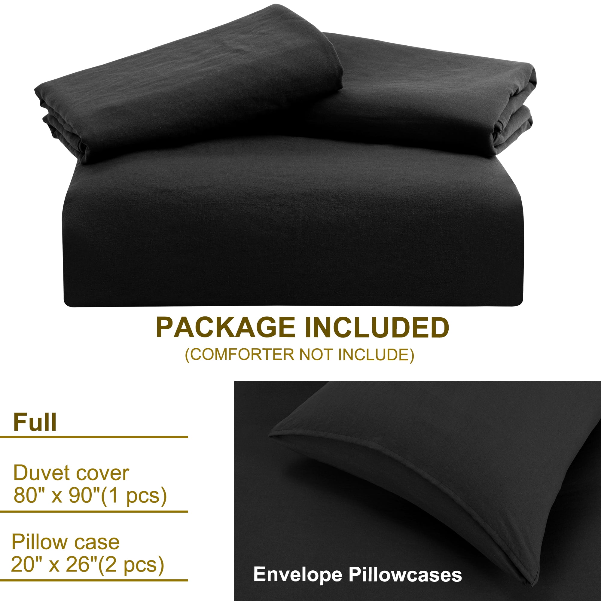 Unique Bargains 100% Microfiber Soft 3 Pieces Duvet Cover Set Full Black