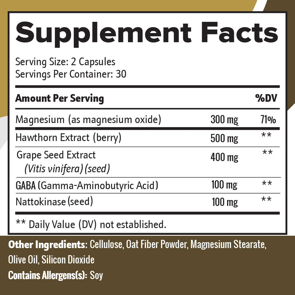 BPS 5 Hawthorn Berry Capsules for Blood and Heart Health Support with Hawthorn Berry Extract, Grape Seed, GABA and Magnesium by Golden After 50