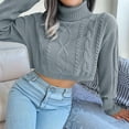 thumbnail image 5 of Women'S Cropped Turtle-Neck Sweater Knitted Pullover Sweaters Long Sleeve Crew Neck Jumper Tops Grey S, 5 of 8