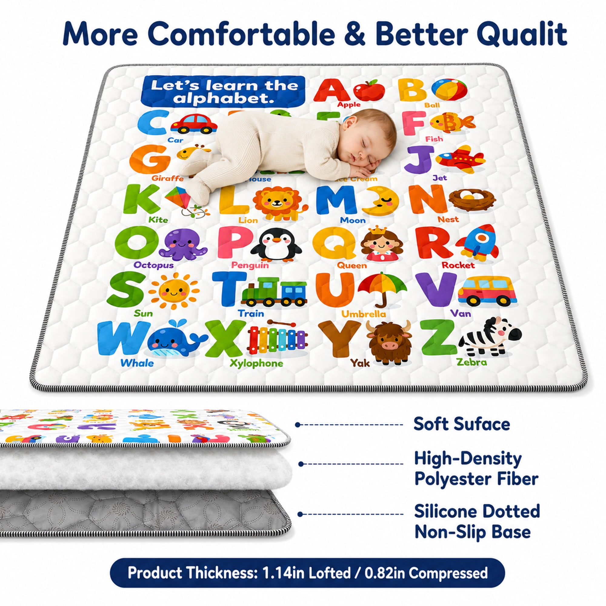 BEAUTYPEAK Baby Play Mat, 50"x50" Mat Perfect for Use Baby Playpen,Non-Slip Foldable Mat for Toddlers and Babies
