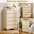thumbnail image 2 of Aufeile 41" Tall Dresser for Bedroom, 5 Drawer Wood Dresser with Curved Profile, Modern Vertical Chest of Drawers, Slim Storage Dresser for Bedroom, Living Room & Entryway, Natural, 2 of 9