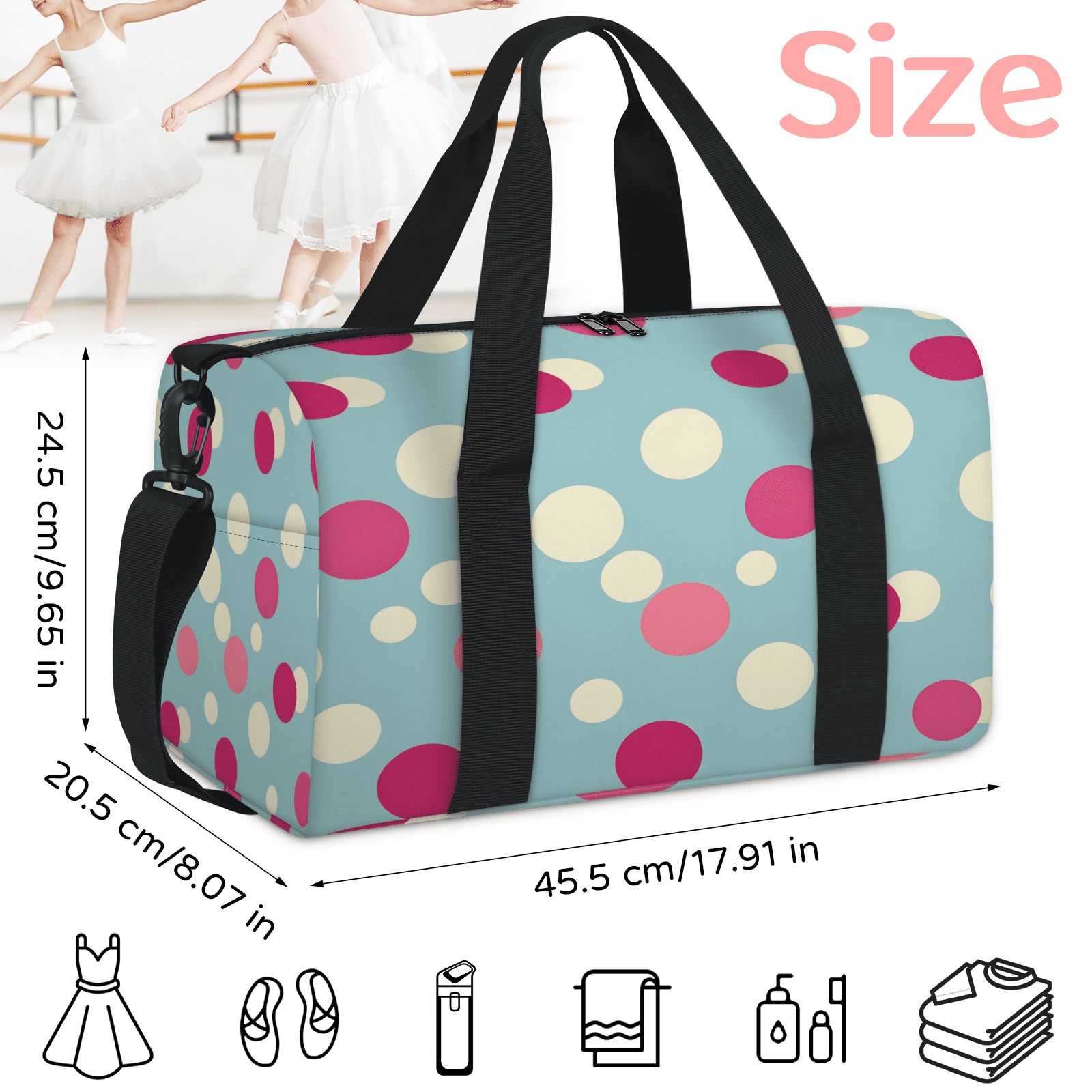 Herdesigns Polka Dot Travel Duffle Bag Sports Yoga Weekender Overnight Carry on Workout Bags Lightweight Waterproof Gym Tote Bag for Women Watercolor Rainbow Colorful