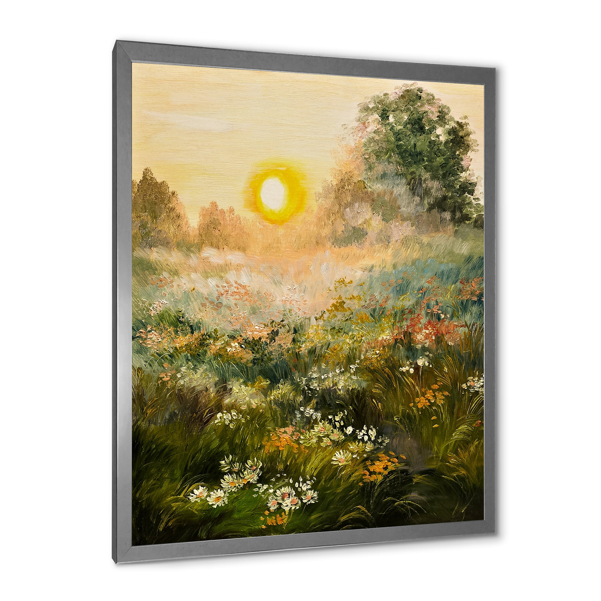 Designart 'The Blossoming Field With Sunrise' Farmhouse Framed Art Print