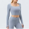 thumbnail image 4 of aidice Yoga Tops for Women Athletic Square Neck Long Sleeve Stretch Skinny Breathable Workout Tops, 4 of 9