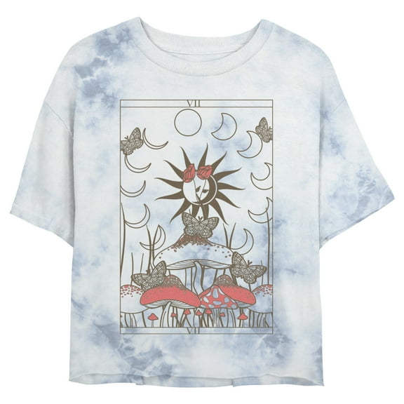 Junior's Lost Gods Mystic Mushroom Tarot Card Graphic Crop T-Shirt White/Blue X Large