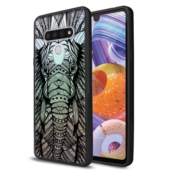 FINCIBO Slim TPU Bumper + Clear Hard Back Cover for LG Stylo 6 6.8" 2020, Clear Elephant Head Aztec