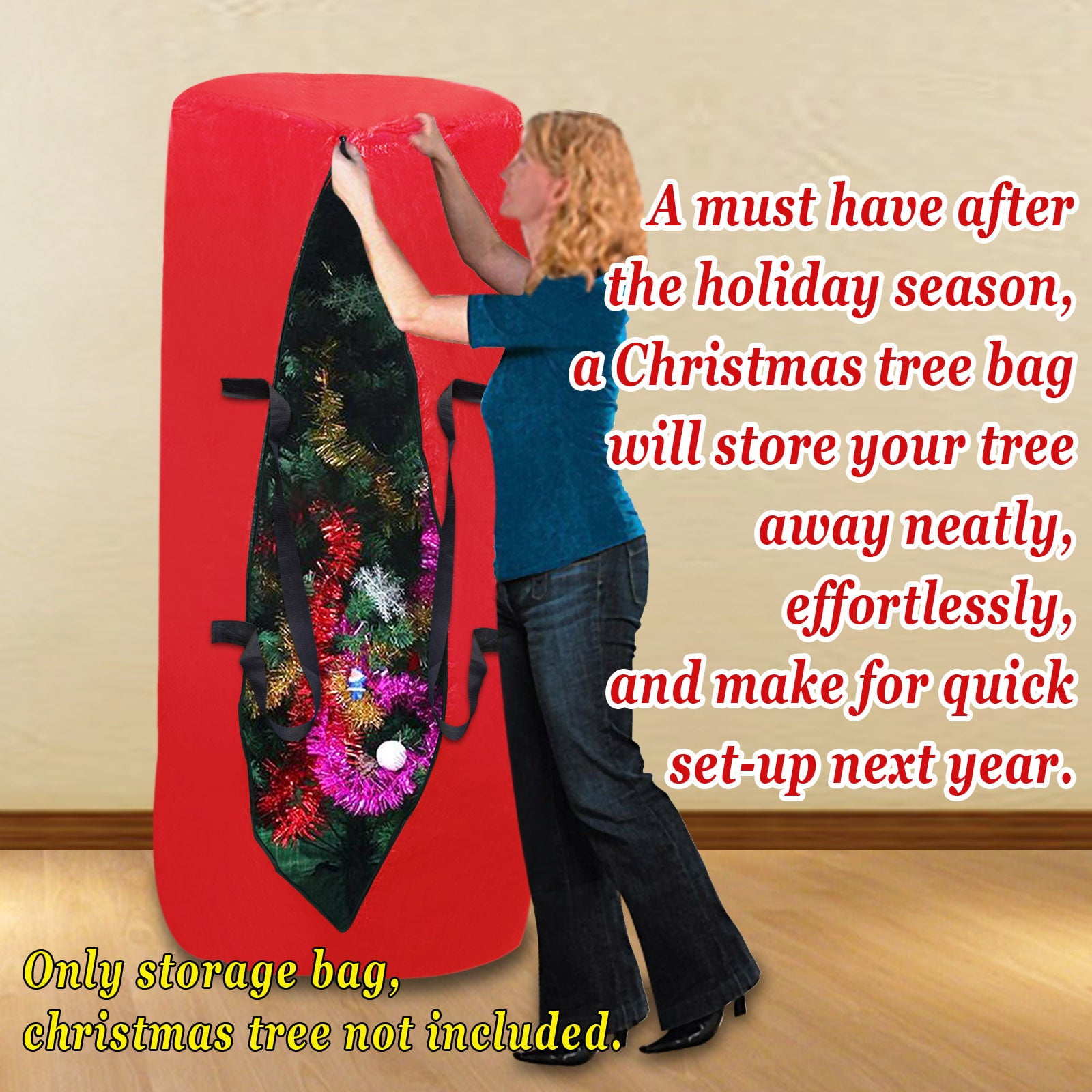 ALUVIERA Large Artificial Christmas Tree Carry Storage Bag Umbrella Storage bag Holiday Clean Up 8' w Handles(RED,20pcs)