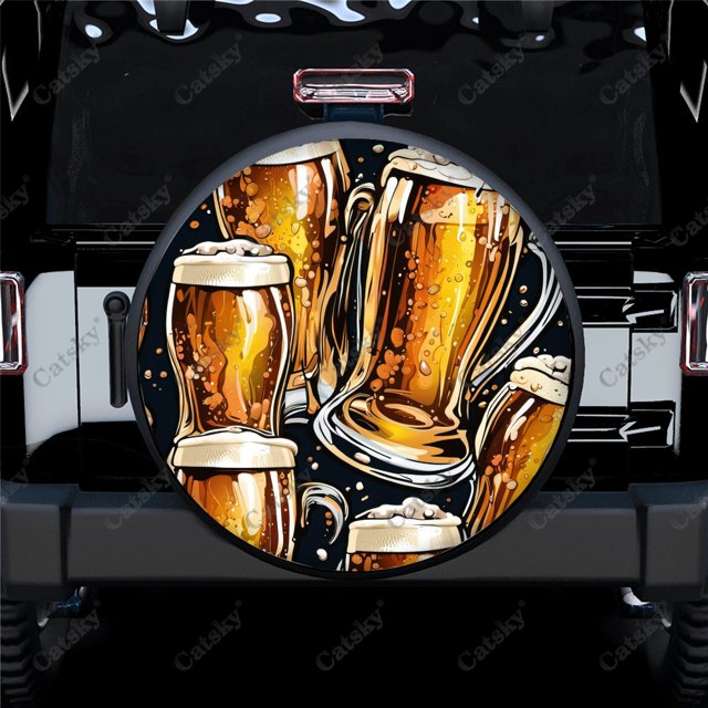 Glass Beer Painting Polyester Universal Spare Wheel Tire Cover Custom Tire-Covers for Trailer RV SUV Truck Camper