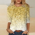 thumbnail image 2 of YDLCAFD T-Shirt Femme Manches 3/4 Imprimé Paillettes Col Rond T-Shirt, 2 of 4