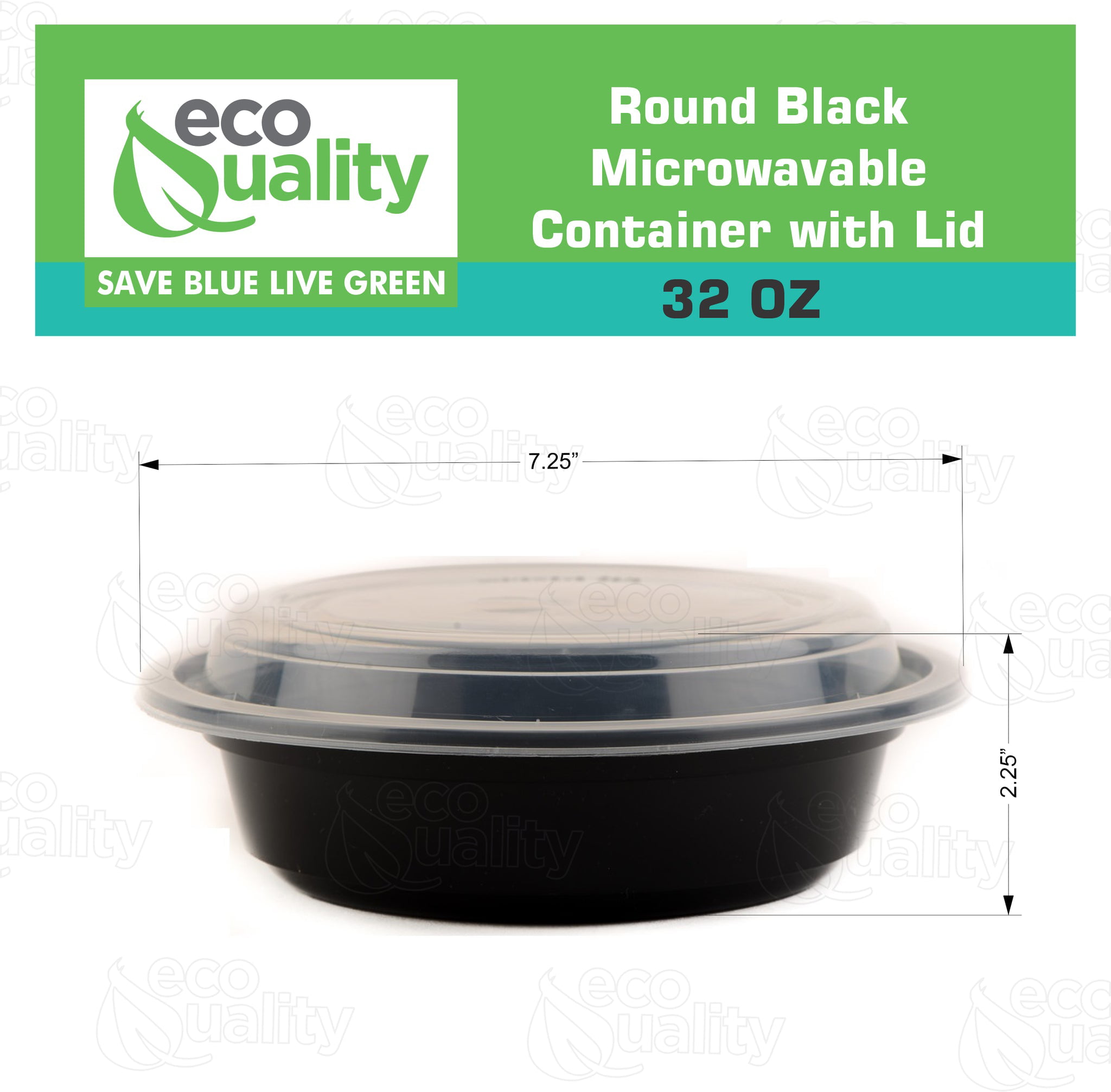 32 oz. 7 Round Black Container w/Lid Combo 150/CS