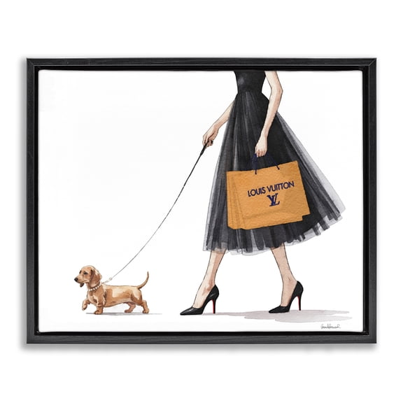 Stupell Industries Fashionable Dog Walking Black Framed Floater Canvas Wall Art, design by Amanda Greenwood