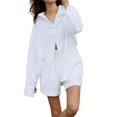 thumbnail image 3 of Women'S Cotton Cardigan Long Sleeve Top and Shorts Set Minimalist Solid Color Loungewear Outfit White M, 3 of 8