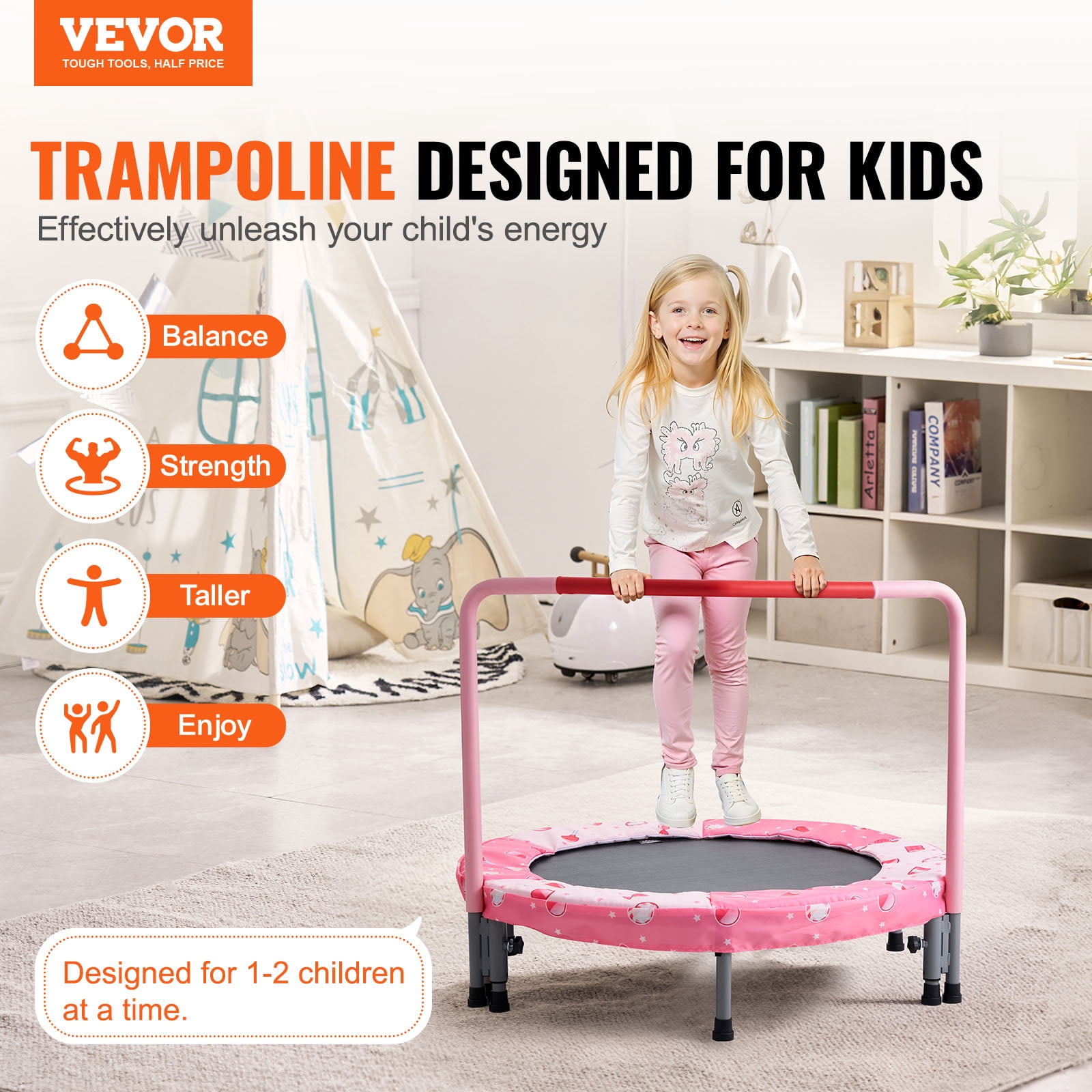 VEVOR 36" Kids Trampoline, 3FT Indoor Outdoor Trampoline, Foldable Mini Trampoline with Handle, Rebounder Trampoline for Toddlers, Birthday Gift for 3+ Years Children, Boys Girls for Fun, Red