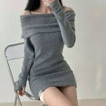 thumbnail image 4 of SMihono Maxi Dress, Fashionable Off Shoulder Sweater Dress Long Sleeve Off Shoulder Solid Dresses Flattering and Comfortable Gray L, 4 of 9