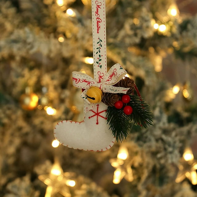 Xihbxyly Adorno para Árbol de Navidad, Adornos de Fieltro de Lana, Detalles de Cinta de Terciopelo, Colgante de Algodón, Madera de Fruta Decorativa, Impresión Manual, Decoración para Coche o Casa, Re