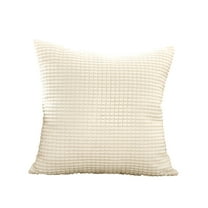 LAMIRO Soft Plush Striped Corduroy Throw Pillow 18" x 18" Rustic Farmhouse Boho Home Decor Pillows for Living Room Bedroom,1 Pack,White