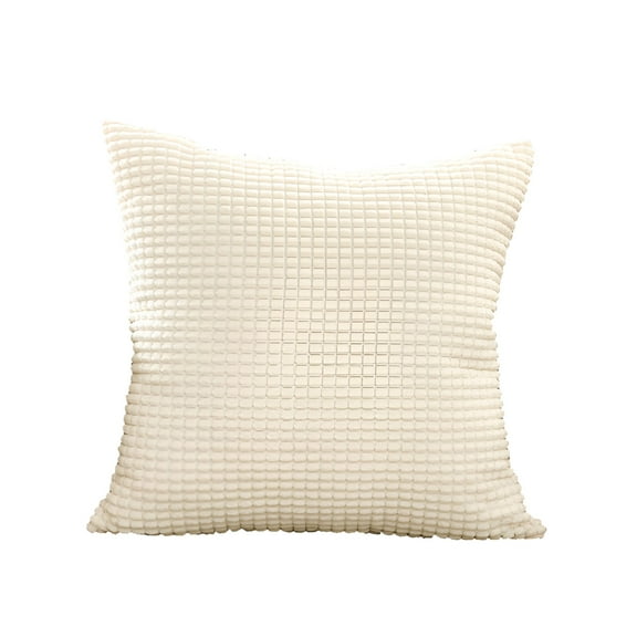 LAMIRO Soft Plush Striped Corduroy Throw Pillow 18" x 18" Rustic Farmhouse Boho Home Decor Pillows for Living Room Bedroom,1 Pack,White