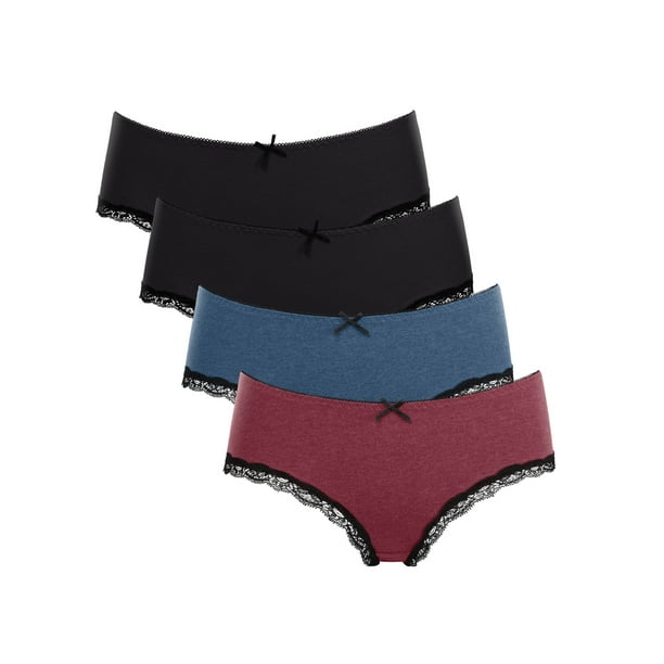 BeautyIn Women's Underwear Cotton Panties with Bow Lace Trim Briefs Pack of  4 