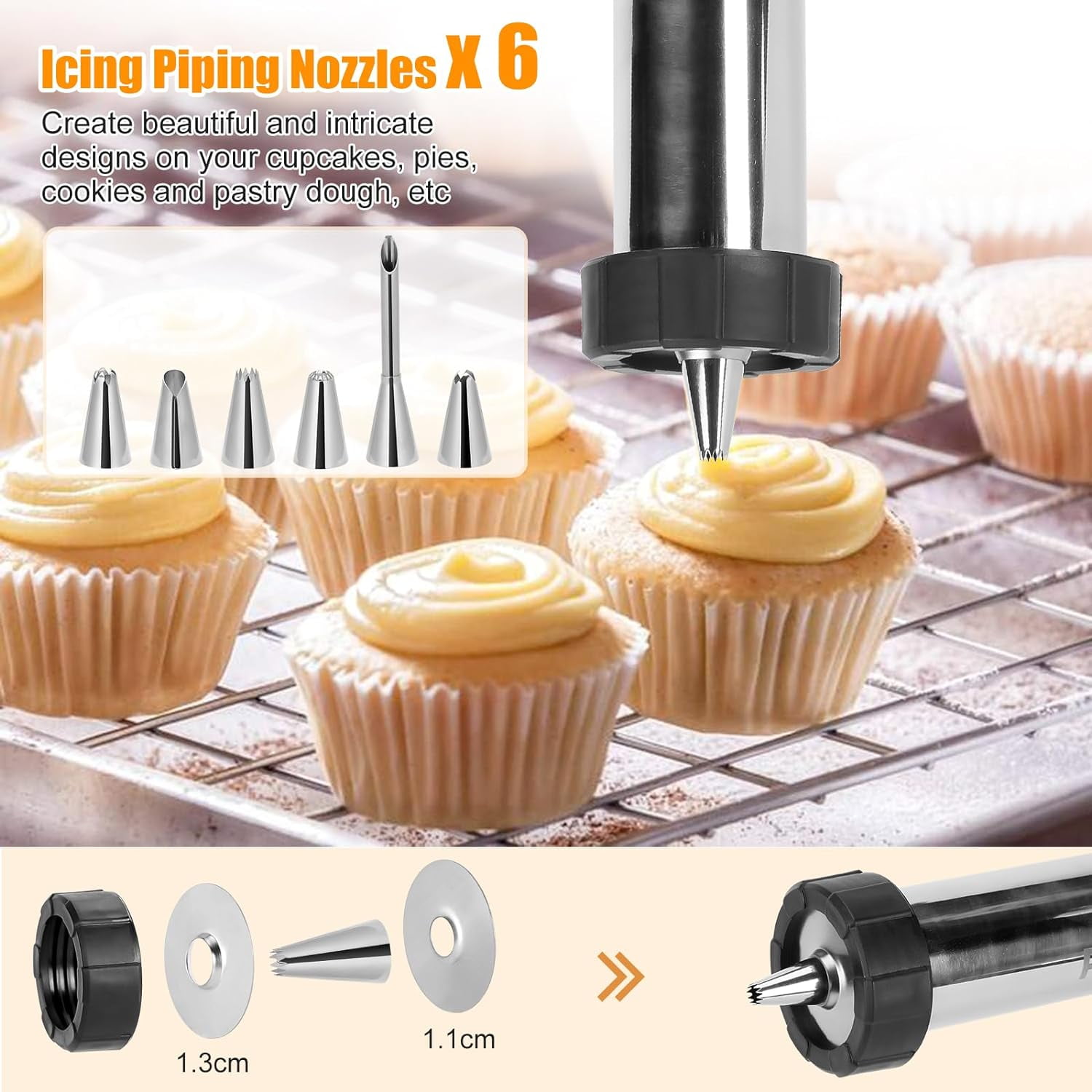 PAHTTO Cookie Presses, Stainless Steel Churros Gun Kit with Piping Bag, Churro Filler, 6 Piping Nozzles, 9 Cookie Discs, 2 brushes