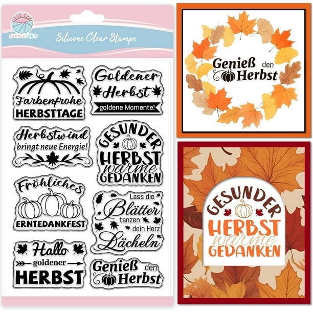 Sello transparente de bendiciones de otoño alemán para scrapbooking, sellos de silicona de hojas de arce de Acción de Gracias, sello transparente de calabaza