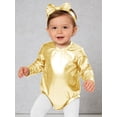 thumbnail image 5 of Hansber Toddler Baby Girls Shiny Metallic Long Sleeve Romper with Bow Headband for Birthday Party Outfit Gold 6-12M, 5 of 7
