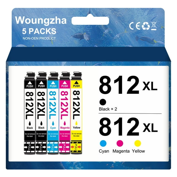 812XL Ink Cartridge for Epson ink 812 812XL to use with WorkForce WF-7840 WF-7845 WF-7830 WF-7840 WF-7820 EC-C7000 (Black, Cyan, Magenta, Yellow, 5-Pack)