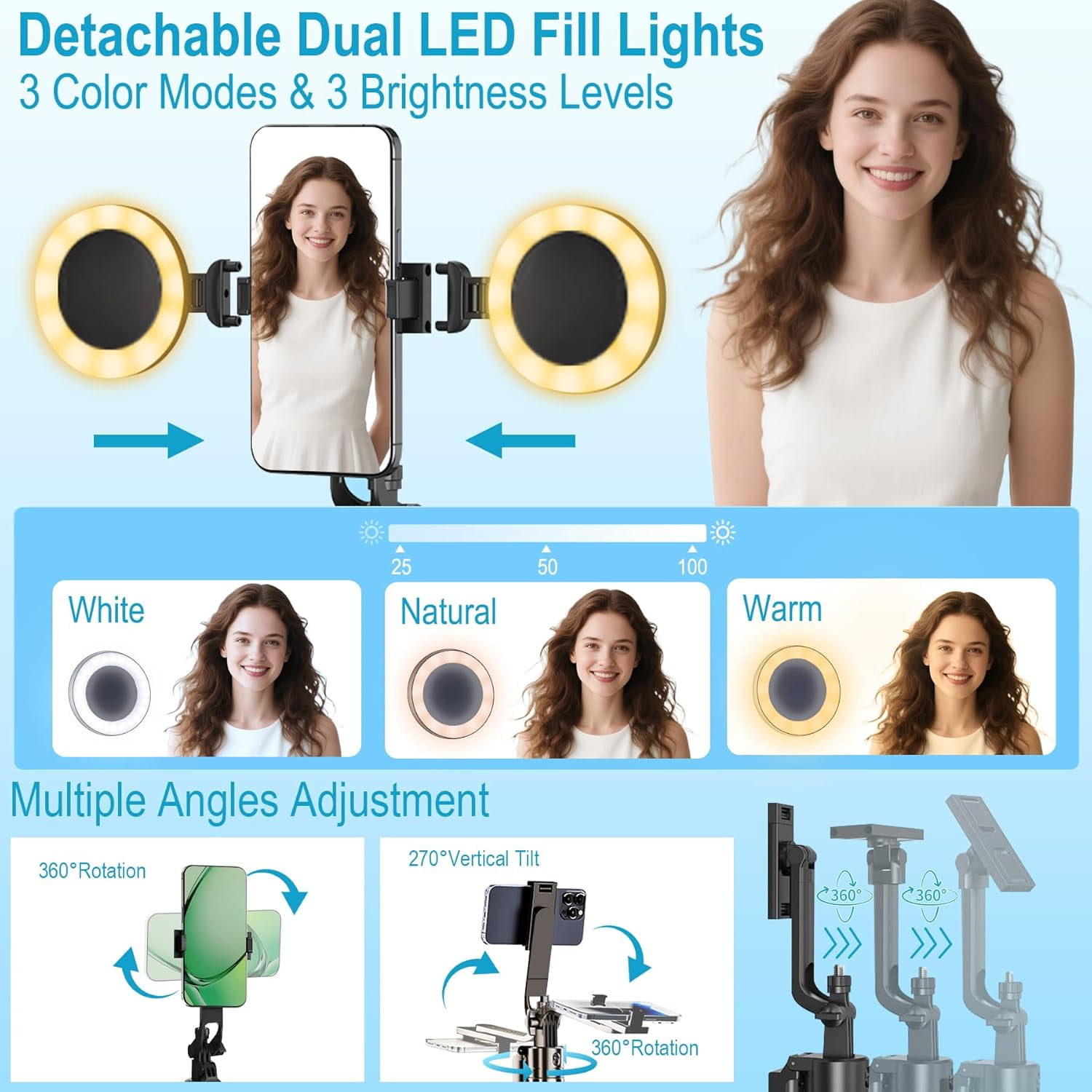 Vlogging Kit for iPhone/Android, 63”Auto Face Tracking Tripod for iPhone with Light, Microphones, Scrolling Remote Control for TikTok, Content Creator Kit for YouTube Starter Live Streaming