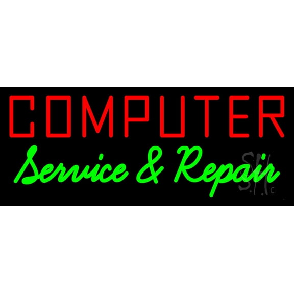 Computer Service And Repair LED Neon Sign 13 x 32 - inches, Clear Edge Cut Acrylic Backing, with Dimmer - Bright and Premium built indoor LED Neon Sign for Computer & Electronics store decor.