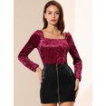 thumbnail image 3 of INSPIRE CHIC Women's Velvet Square NeckLong Sleeve Blouse Top, 3 of 6