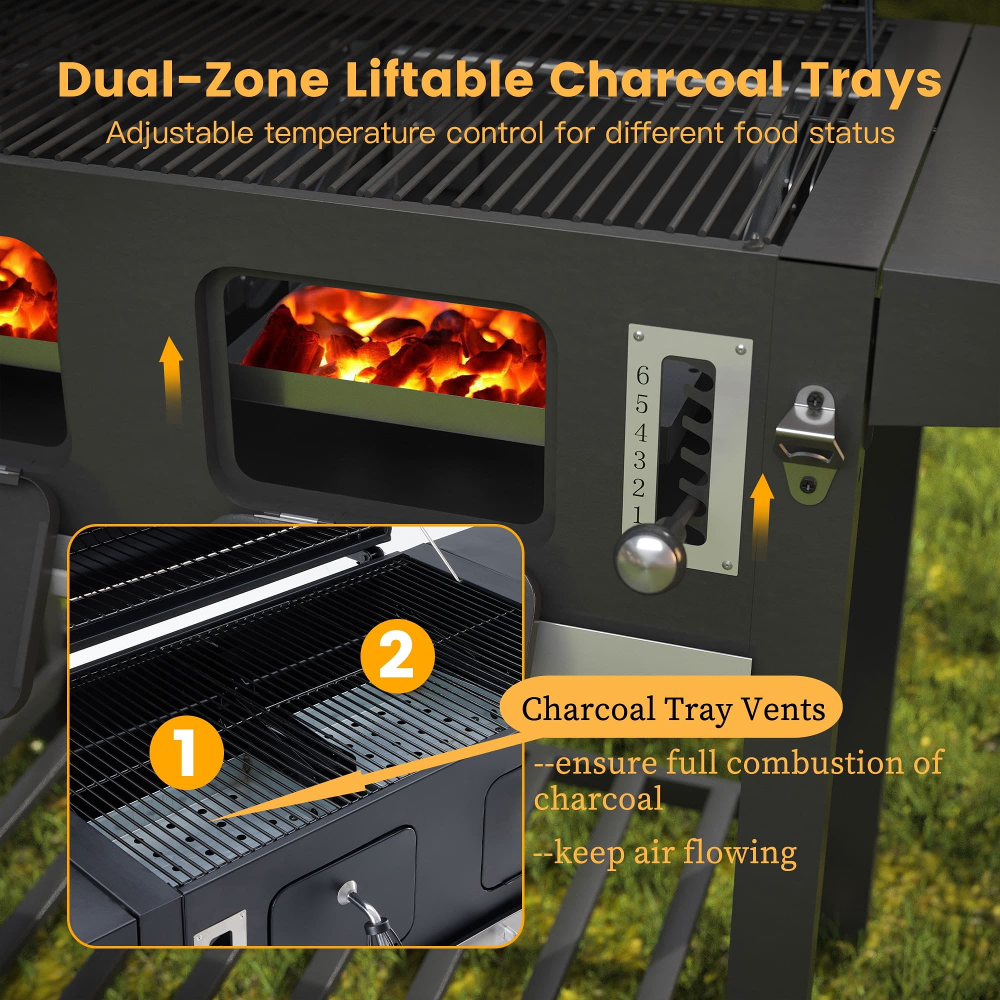 Vicllax Charcoal Grill with Side Tables Barbecue BBQ Smoker for Patio Cooking Camping Picnic