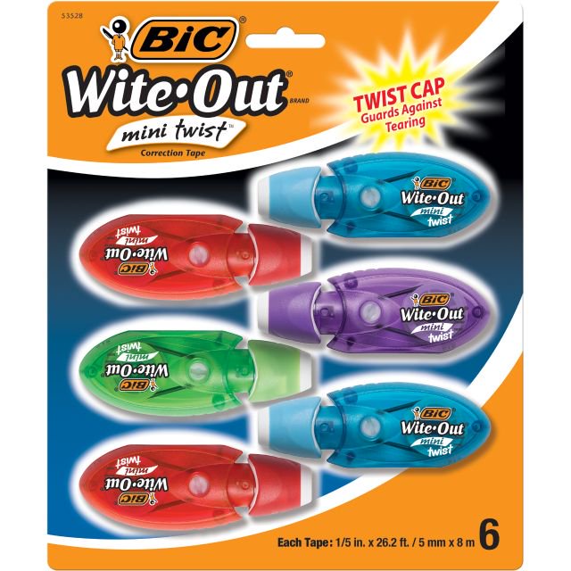 BIC WiteOut Brand Mini Twist Correction Tape, White, 6 Count