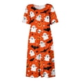 thumbnail image 4 of Fall Dresses V-Neck 3/4 Sleeve Dress Halloween Graphic Midi Dress Loose Fit Boho Dresses for Women, 4 of 6