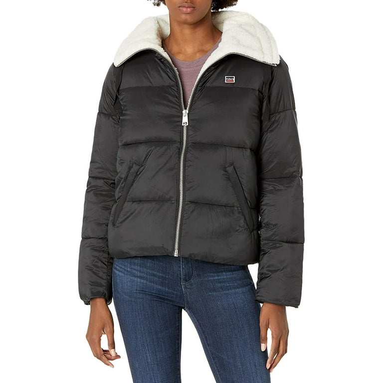 Levi s Women s Molly Sherpa Lined Puffer Jacket Black Large