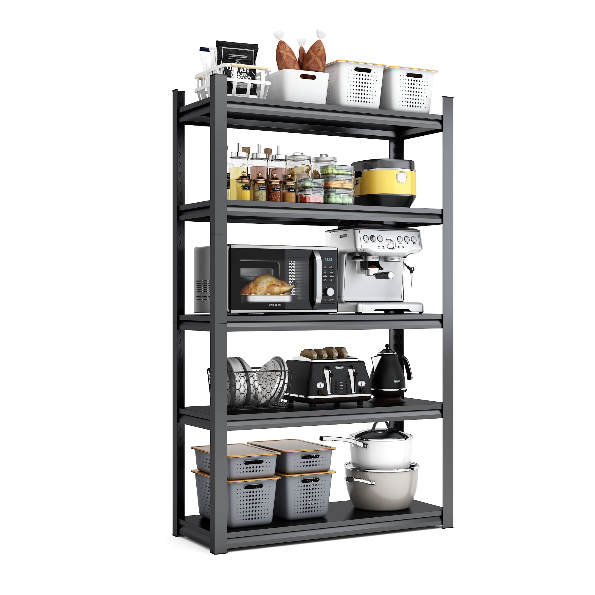 Alvantor 5 Tier Storage Shelves, Metal Storage Shelving with Adjustable Shelf for Garage Basement, 47.2"W*23.6"D*72"H Black